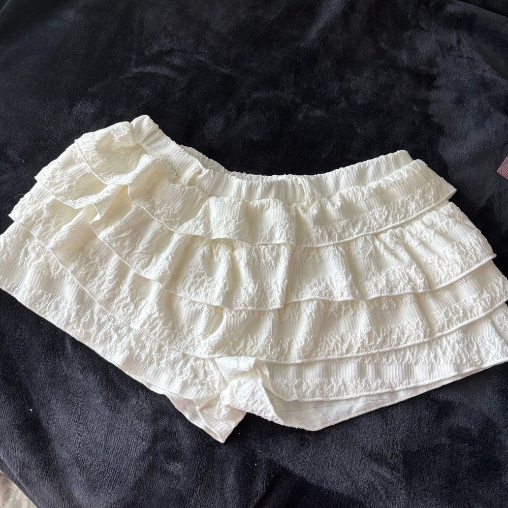 SHEIN White Layered Ruffle Shorts
